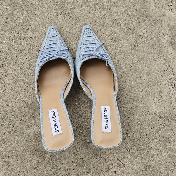 Steve madden denim fabric kitten mules - size 8 - Picture 1 of 2